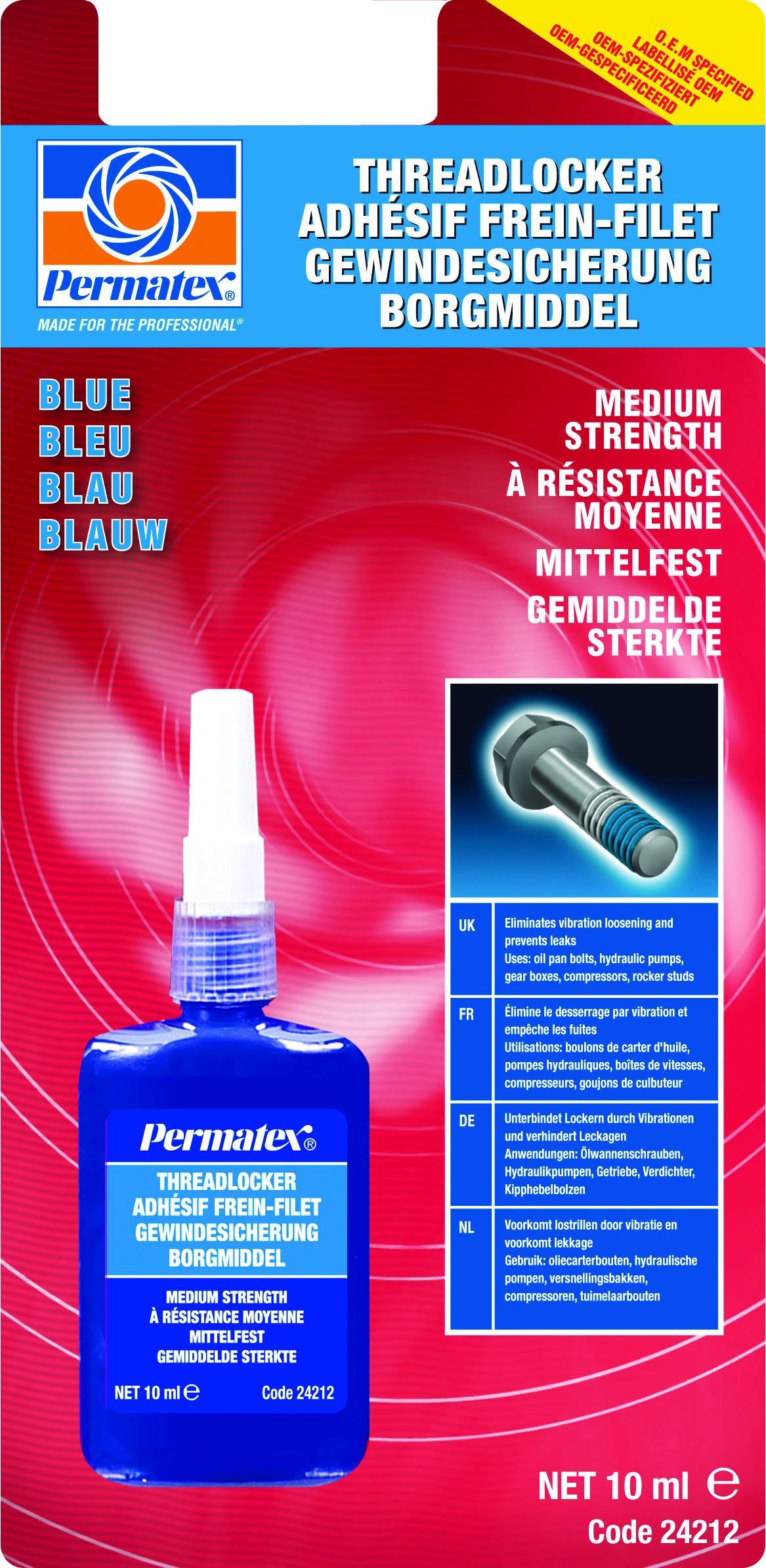 PERMATEX Gewinde- Sicherung + Kleber BLAU 10ml MITTELFEST original - 24212PER von Permatex
