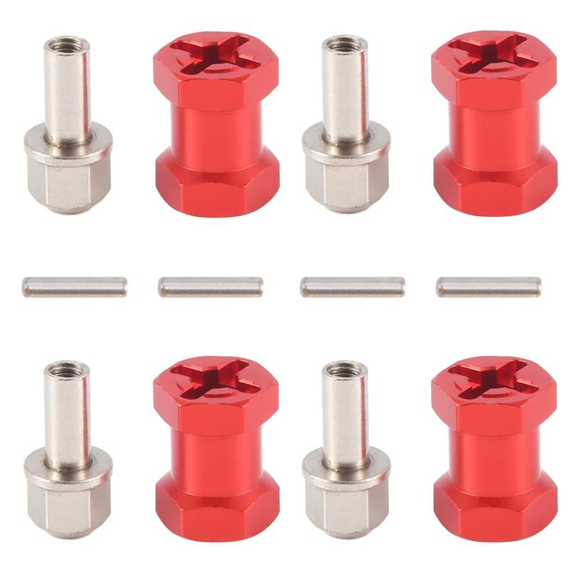 Pesfehhy 4 Stück 12 mm Radnabenantriebsadapter sechseckig 17 mm Koppler für 1/10 RC Auto Chenille SCX10 D90, Rot von Pesfehhy