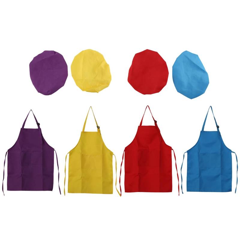 Pesfehhy 8-Teiliges KinderschüRzen- und KochmüTzen-Set, Verstellbar, mit 2-KüChenschüRzenschüRze von Pesfehhy