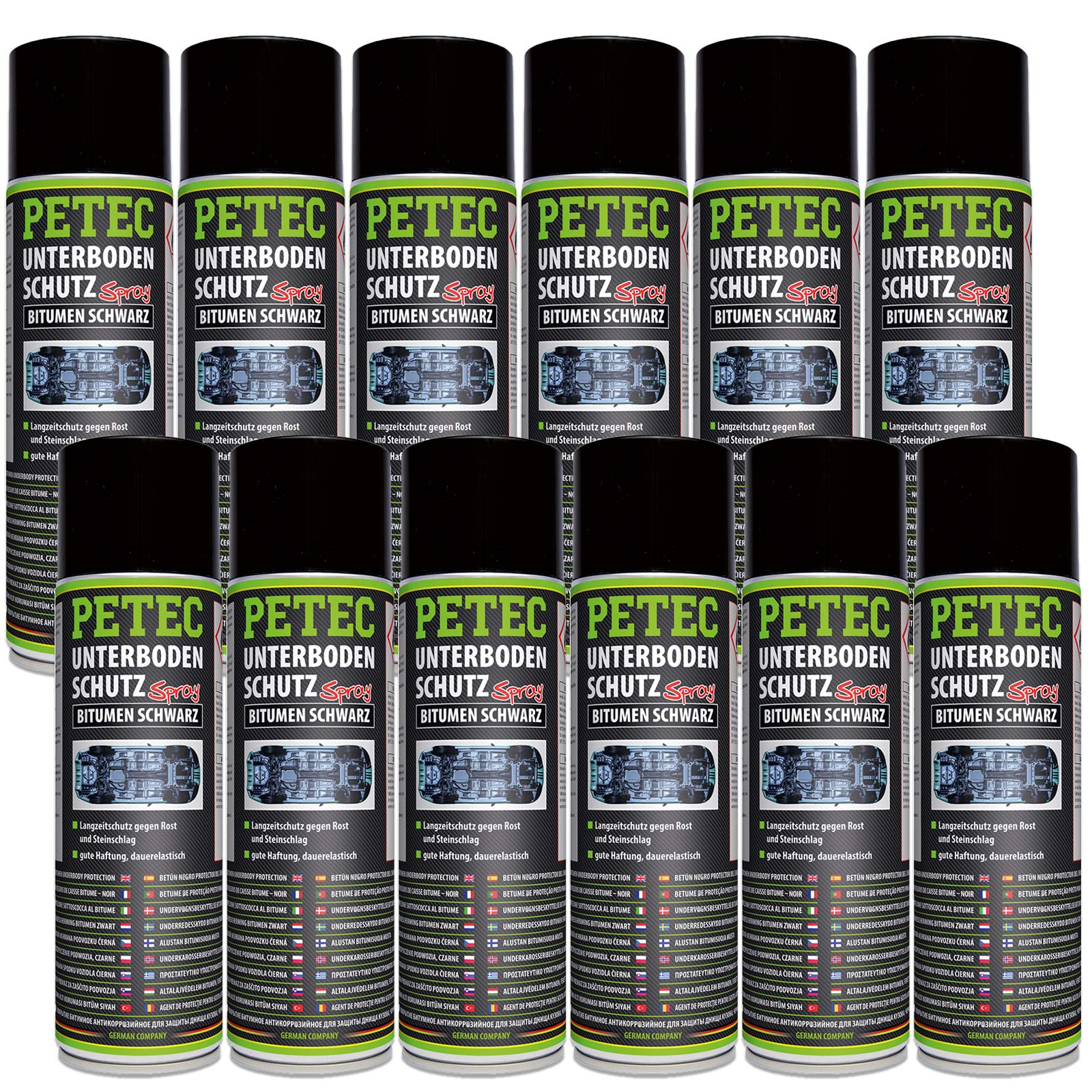 Petec_bundle 12x PETEC UNTERBODENSCHUTZ Bitumen Spray Steinschlagschutz SCHWARZ 500 ML 73150 von Petec_bundle