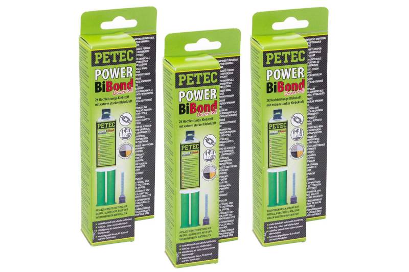 PETEC 3x 24 ml Power BiBond 2-Komponenten Hochleistungsklebstoff, Grün, Flüssig, Epoxidharz, Extrem starker Klebekraft, Holzwerkstoff, Kunststoff, Glas, Keramik von PETEC