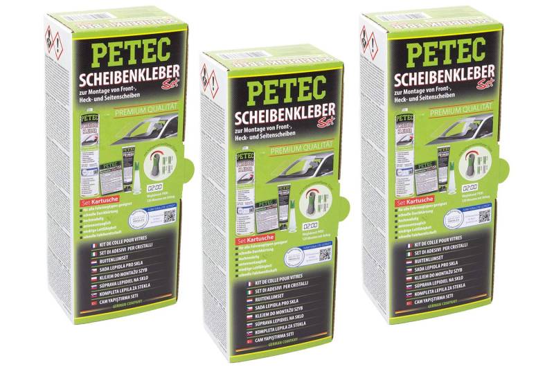 3x Petec Scheibenkleber-Set Kartusche Front Seite Heck Windschutzscheibe WSS von PETEC