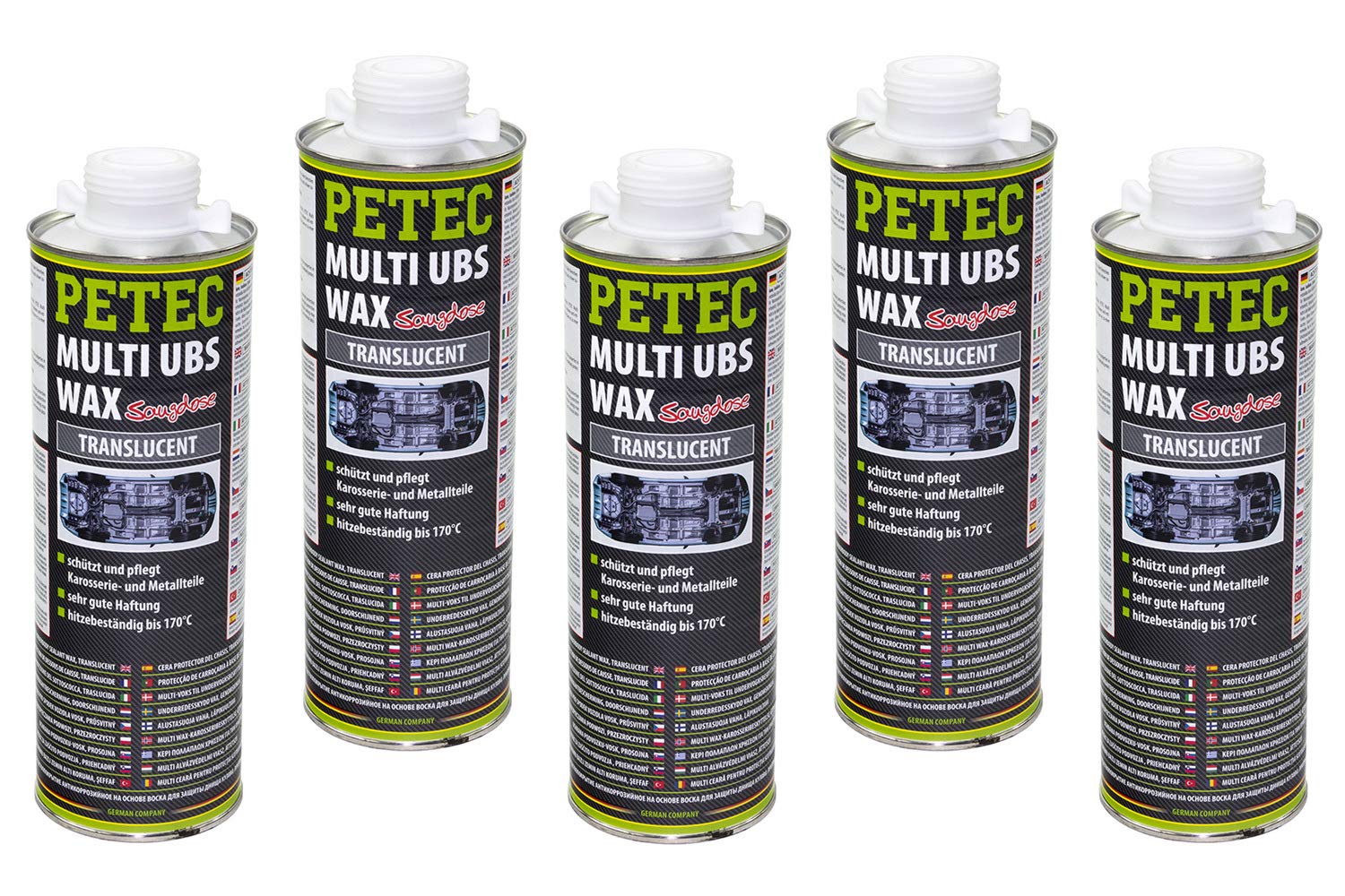 5x 1000 ml Petec UBS Wax Unterbodenschutz auf Wachsbasis Saugdose transparent von Petec