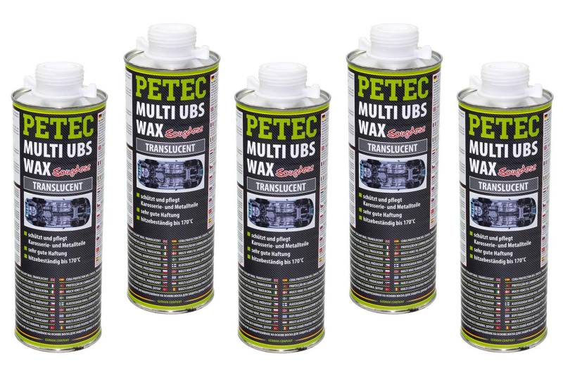 5x 1000 ml Petec UBS Wax Unterbodenschutz auf Wachsbasis Saugdose transparent von PETEC