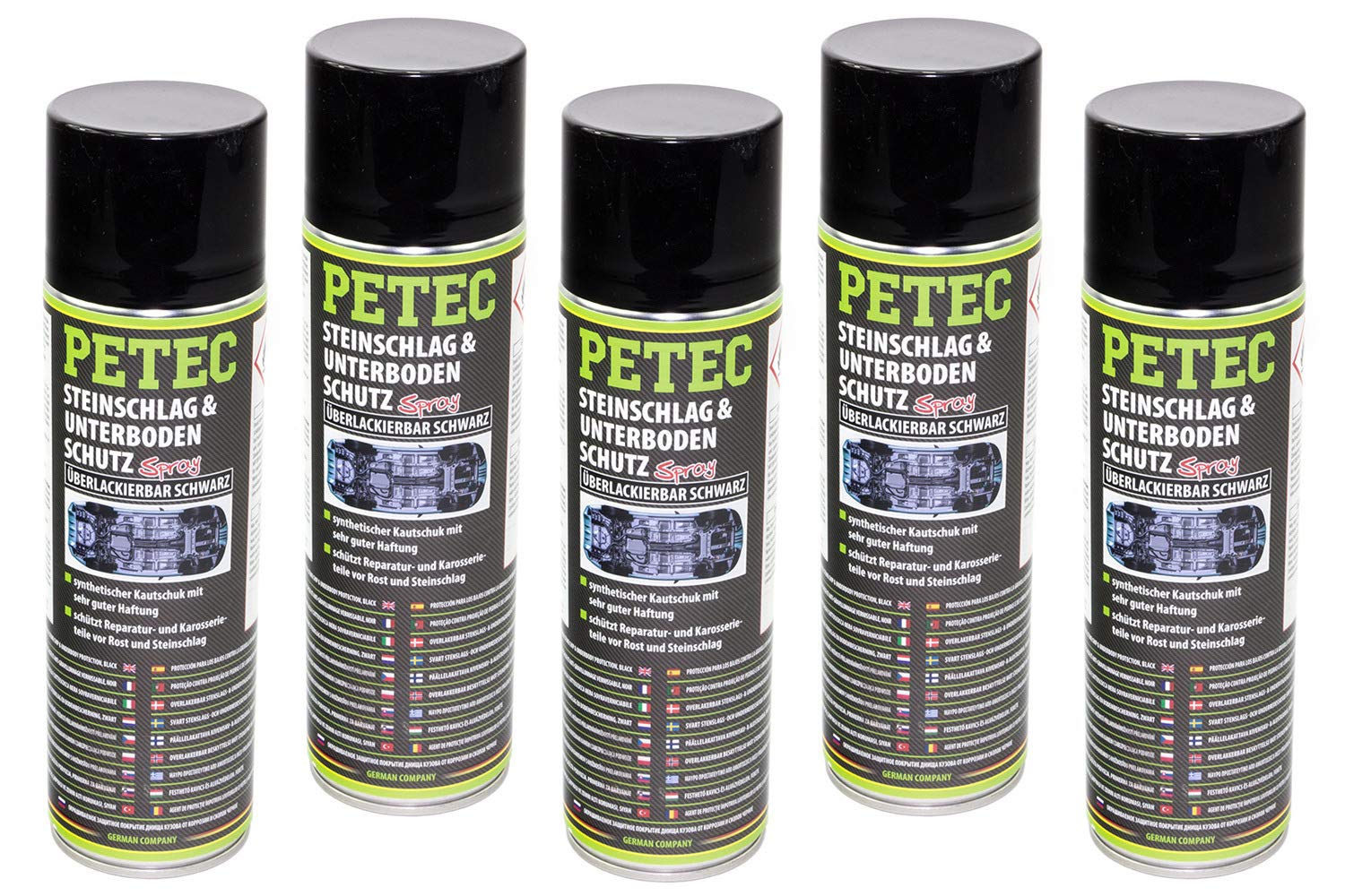 5x PETEC 500 ml Steinschlag & Unterbodenschutz Spray Schwarz überlackierbar von PETEC