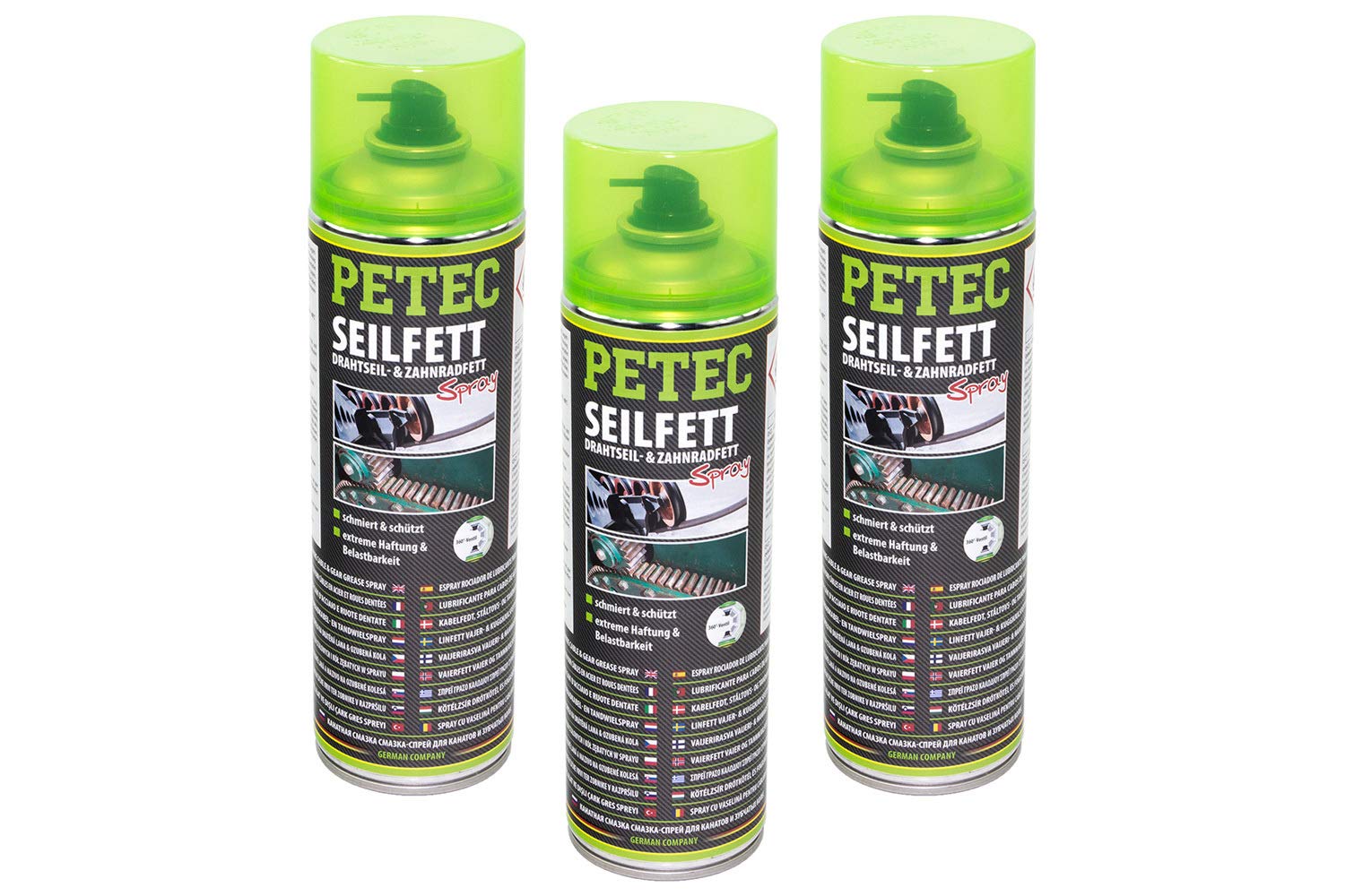 PETEC 71650 Seilfett Seilfettspray Drahtseilfett Zahnradfett Fettspray 3x 500ml von PETEC