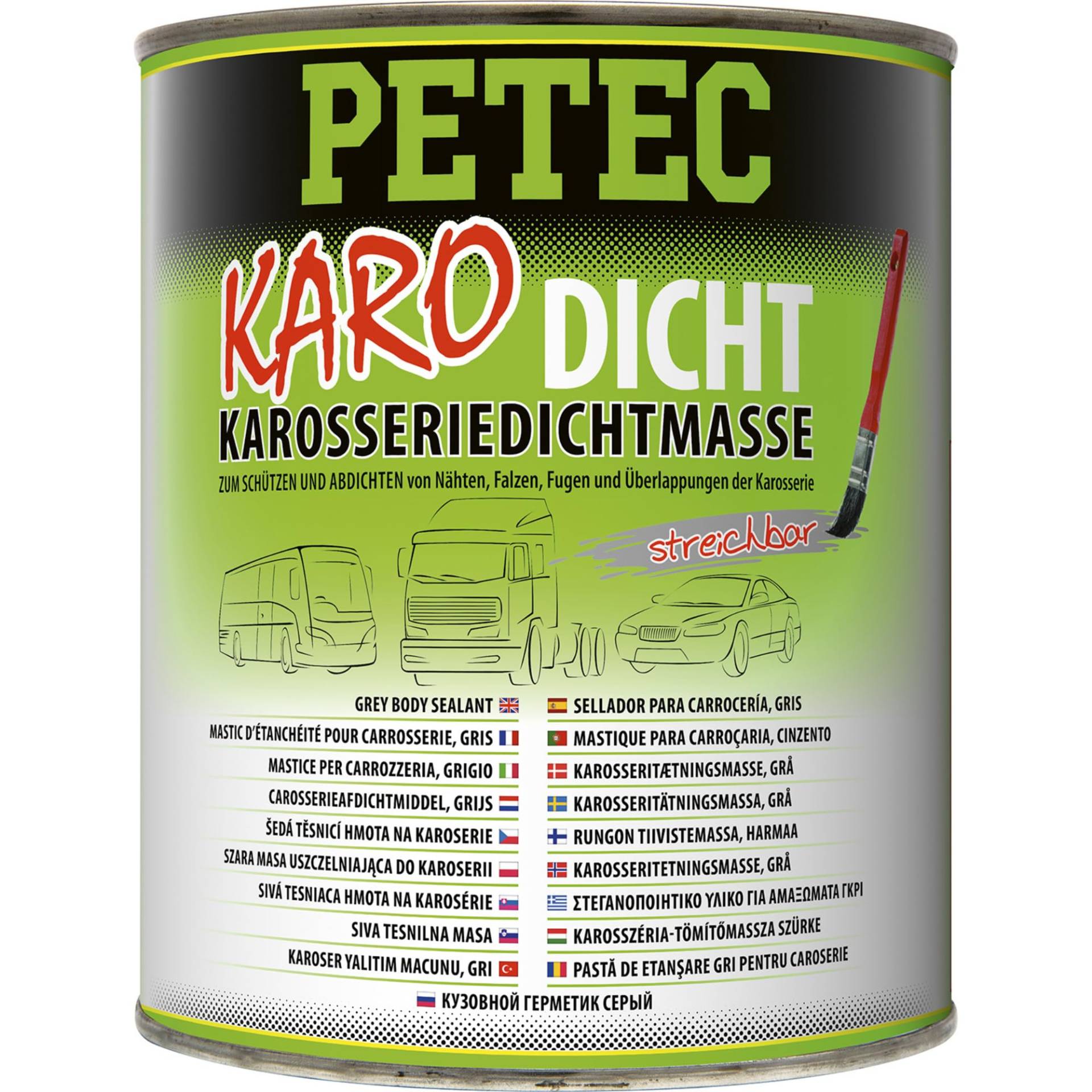 PETEC Karo-Dicht Karosseriedichtmasse grau 1000 g Dose, Karosserie Dichtmasse überlackierbar, streichbar, Pinseldose 94130 von PETEC