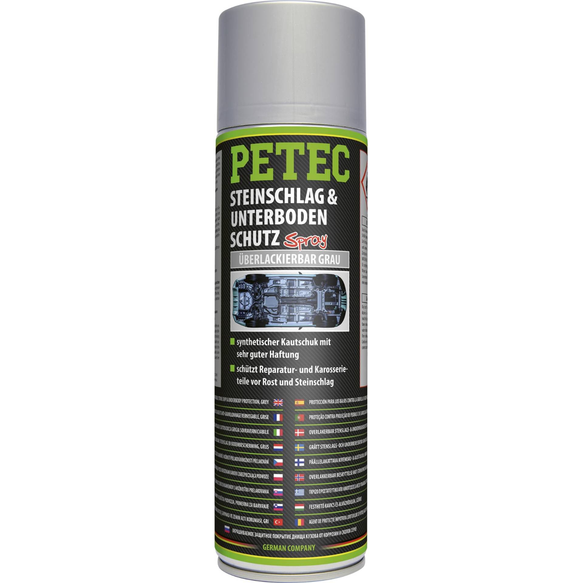 PETEC Unterbodenschutz Spray Steinschlagschutz überlackierbar. 500 ml Rostschutz in schwarz aus Kautschuk für Auto und Wohnwagen Unterboden 73350 von PETEC