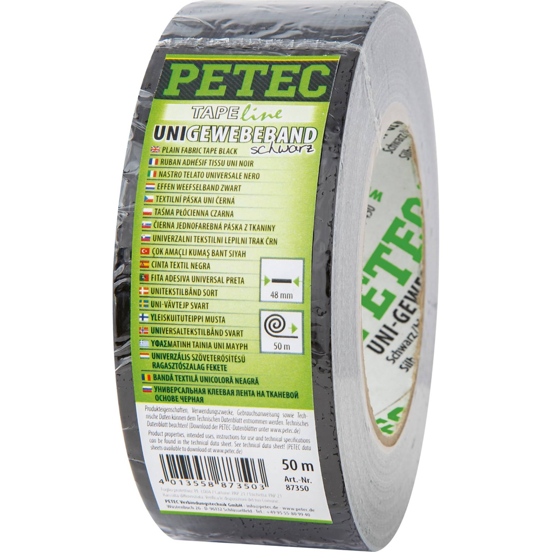 PETEC Uni-Gewebeband schwarz 50mx48mm, Gewebeverstärktes Tape zum reparieren, befestigen, bündeln & verstärken. Gewebereparatur-Klebeband 87350 von PETEC