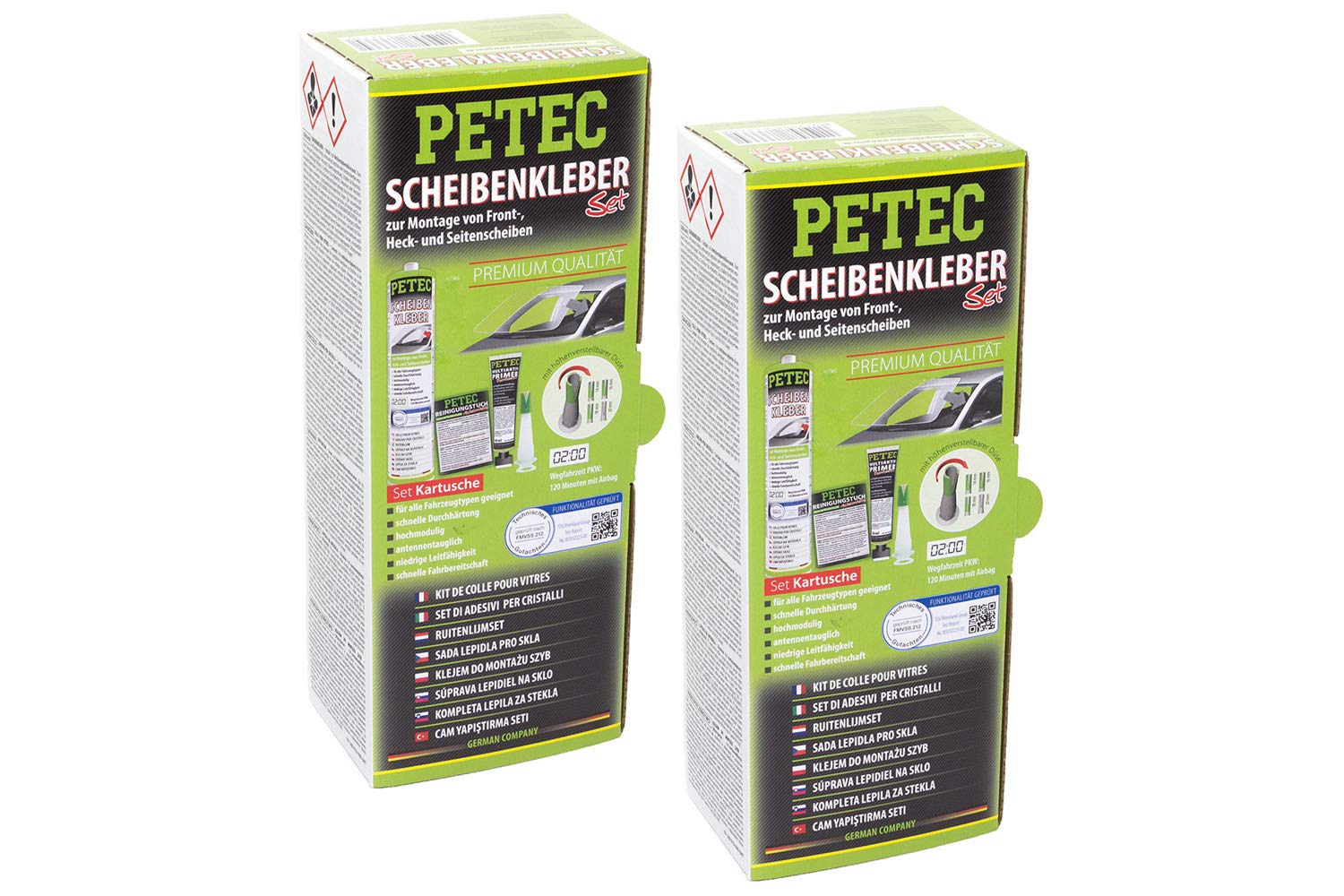 Petec 2x Scheibenkleber-Set Kartusche Front Seite Heck Windschutzscheibe WSS von PETEC