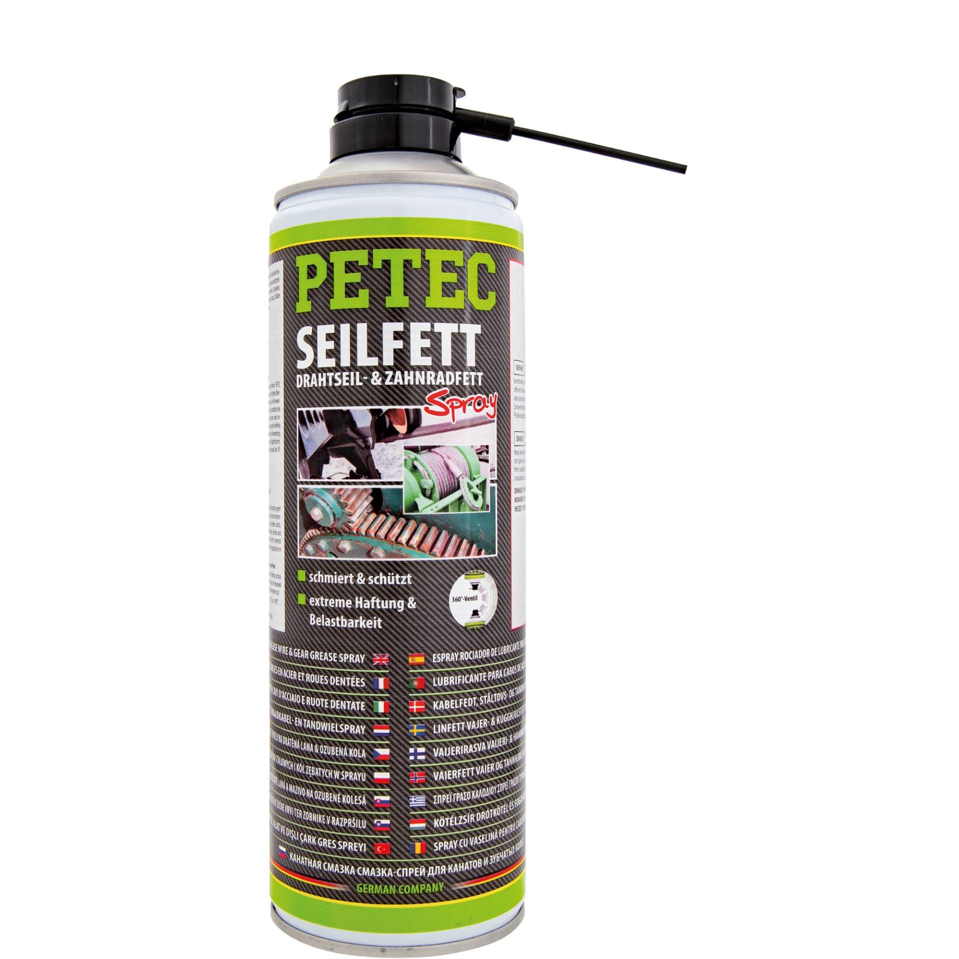 PETEC Seilfett, Drahtseil- & Zahnradfett, 500 ml Spray 71650, schwarzes Fett, inkl. Bitumen-Anteil von PETEC