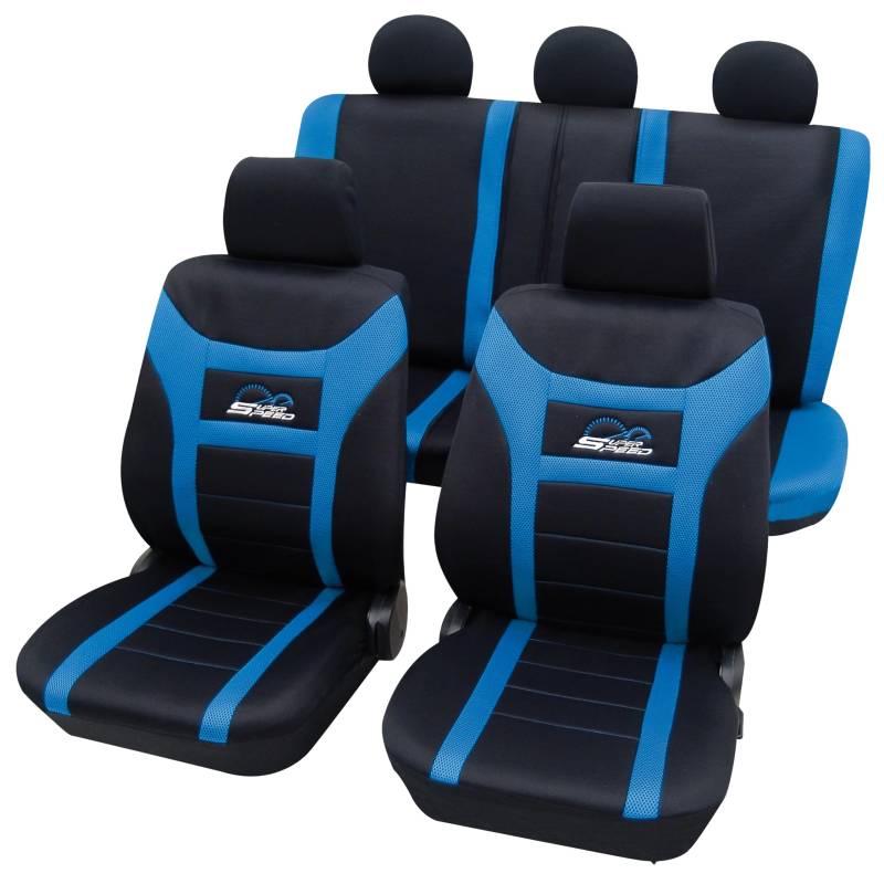 PETEX Auto Sitzbezüge Universal Komplett Set 11-teilig - Super-Speed blau, Eco Class mit SAB 1 Vario von Petex