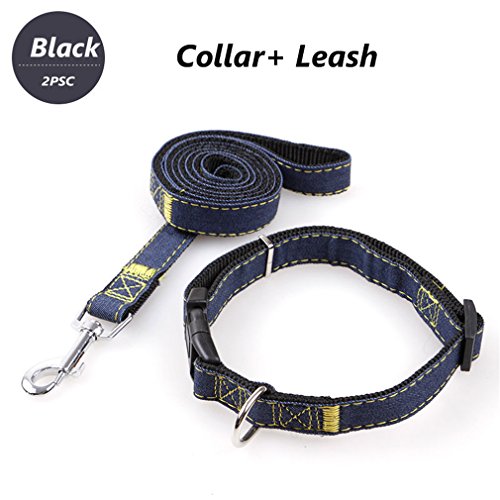 Cliont Dog Leash Harness Set with Collar & Heavy Duty Denim Dog Leash & Dog Collar Set for Small, Medium and Large Dog, Perfect for Dog Daily Training Walking Running(Collar+Leash) von Peting