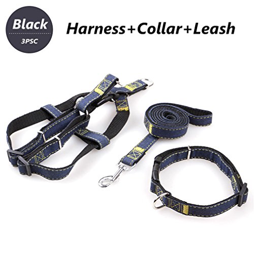 Cliont Dog Leash Harness Set with Collar & Heavy Duty Denim Dog Leash & Dog Collar Set for Small, Medium and Large Dog, Perfect for Dog Daily Training Walking Running(Harness+Collar+Leash) von Peting