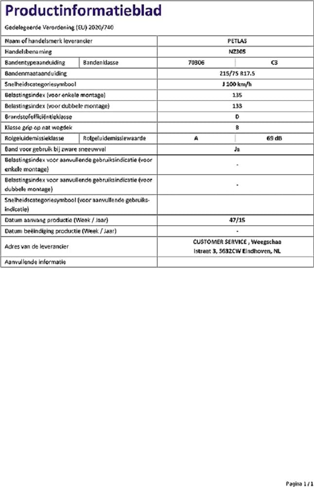 Petlas NZ305 (TR) - 215/75R17.5 135J - Sommerreifen von Petlas