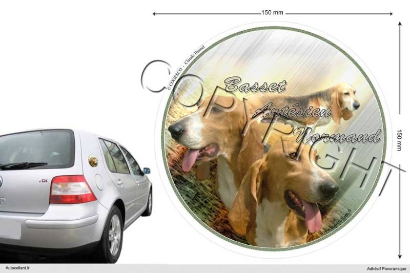 Pets-easy Circular Aufkleber Hund 15 cm Basset Artesien Normand von Pets-easy