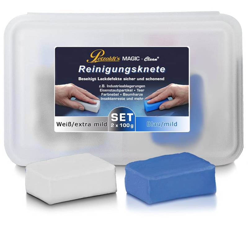 Petzoldt's 2 x 100 g Reinigungsknete, Extra mild & Mild, zur Lackreinigung nach der Autowäsche, vor Politur, Coating- oder Wachsauftrag, Lackversiegelung, Fahrzeugfolierung, Car Wrapping von Petzoldt's