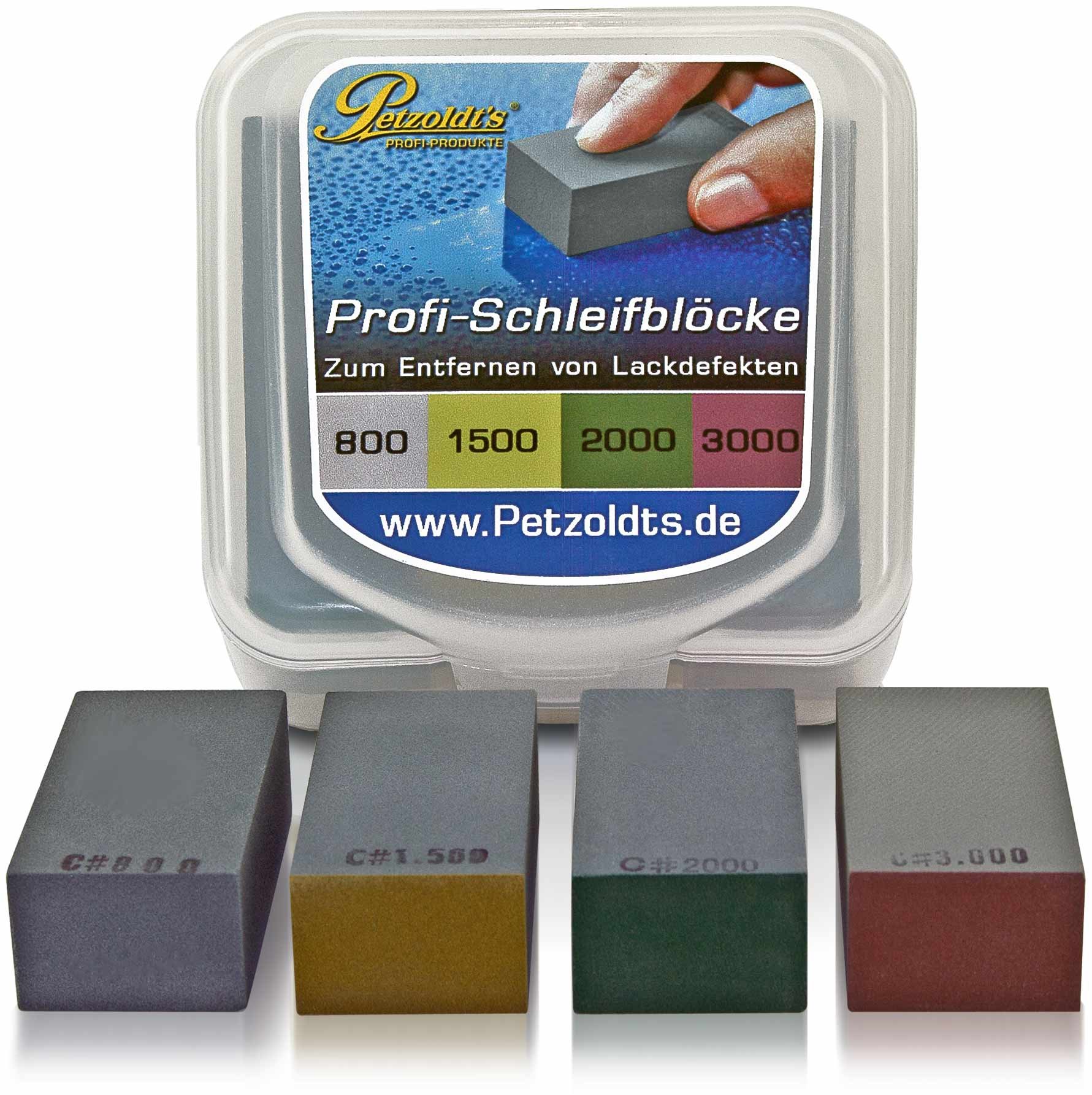Petzoldt's Profi Nass-Schleifblock Set mit Körnung 800, 1500, 2000 und 3000, bearbeiten Sie Staubeinschlüsse, Lackläufer, Beispritzränder o. ausgetupfte Steinschläge Petzoldt's Profi Nass-Schleifblock Set mit Körnung 800, 1500, 2000 und 3000, bearbeiten Sie Staubeinschlüsse, Lackläufer, Beispritzränder o. ausgetupfte Steinschläge von Petzoldt's