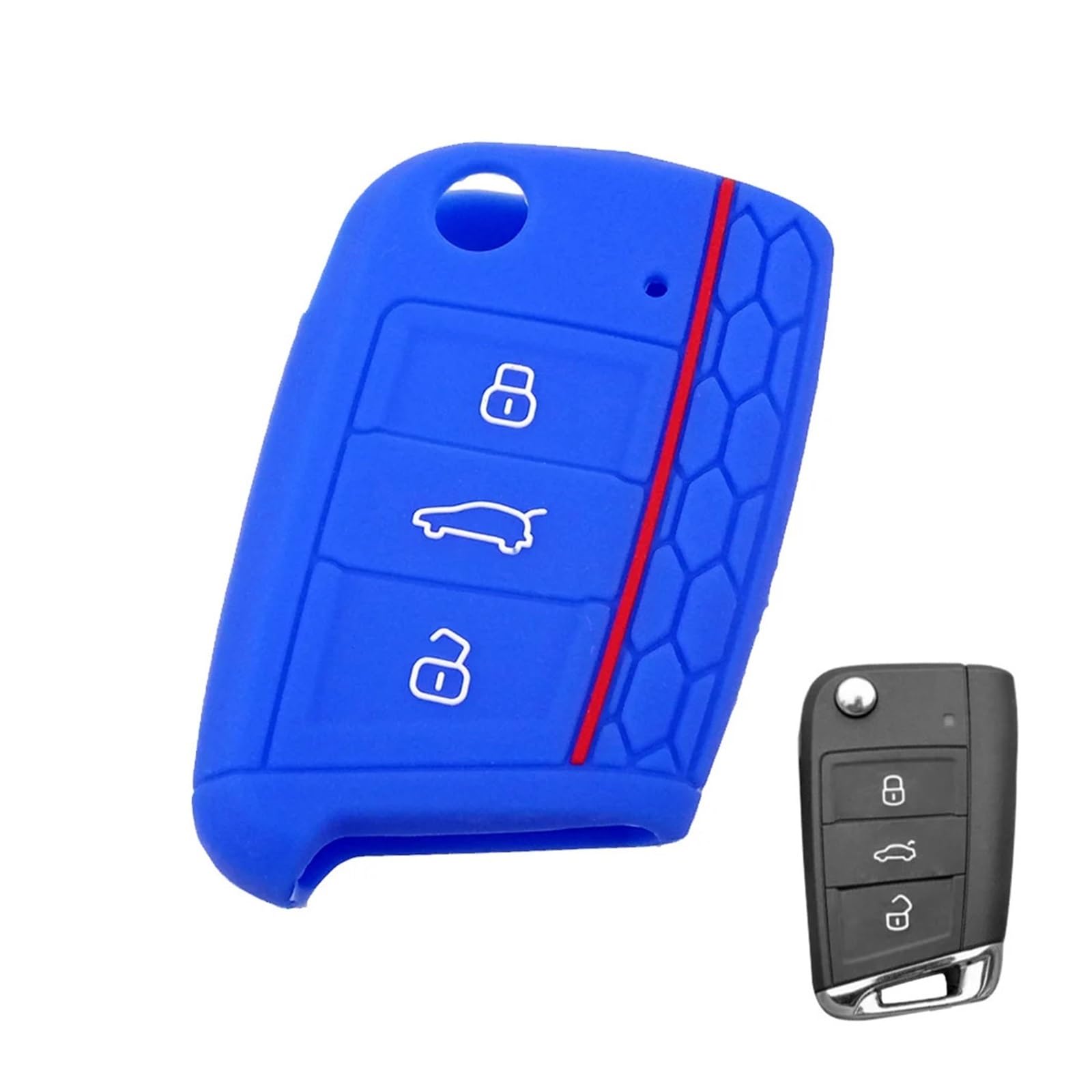 Pexorin 3 Tasten Klappschlüssel Silikon Cover Schlüsselanhänger Hülle, for VW, for Golf, 7 MK7, for Skoda, for Octavia, Combi, for Seat, Leon, Ibiza, CUPTRA Autoschlüsseletui(Dark Blue) von Pexorin