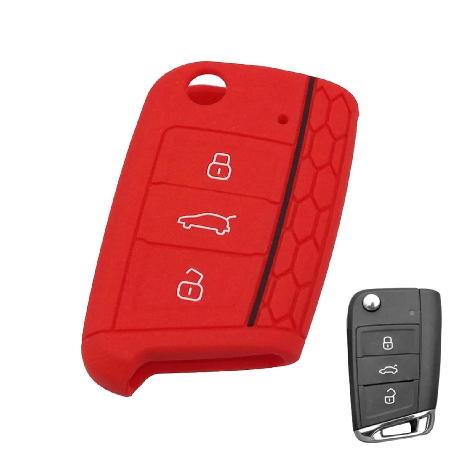 Pexorin 3 Tasten Klappschlüssel Silikon Cover Schlüsselanhänger Hülle, for VW, for Golf, 7 MK7, for Skoda, for Octavia, Combi, for Seat, Leon, Ibiza, CUPTRA Autoschlüsseletui(Red) von Pexorin