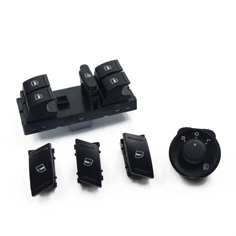 Pexorin 5PCS Set Elektrische Fensterheber Seite Spiegel Schalter Taste, for Skoda, for Octavia, MK2 II 1Z 1Z 0 959 858B 1Z1959565A Auto-Seitenspiegelschalter von Pexorin