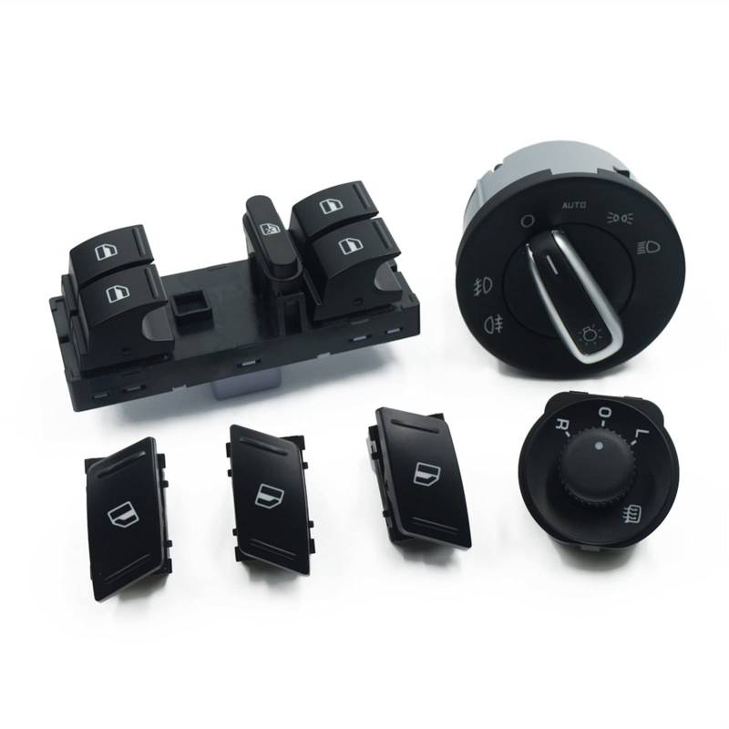 Pexorin 6PCS Set Elektrische Fensterheber Scheinwerfer Seite Spiegel Schalter Taste, for Skoda, for Octavia, MK2 II 1Z 1Z0959858B 1Z0941431K Auto-Seitenspiegelschalter von Pexorin