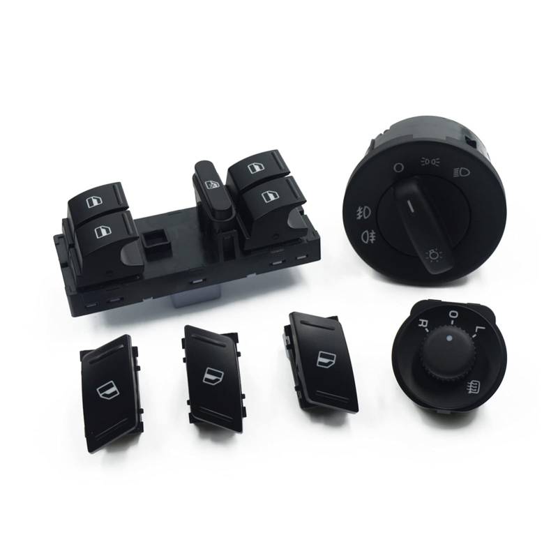 Pexorin Elektrische Fensterheber-Scheinwerfer-Seitenspiegel-Schaltertaste, 6-teiliges Set, for Skoda, for Octavia, MK2 II 1Z 1Z0959858B 1Z0 941 431 E Auto-Seitenspiegelschalter von Pexorin
