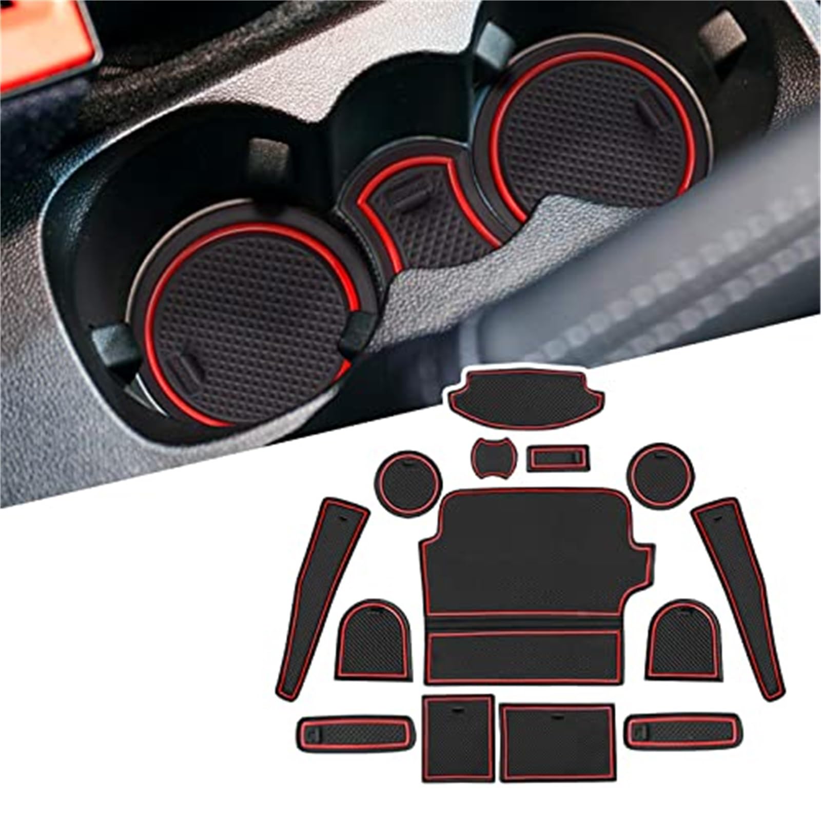 Pexorin For Fiesta, MK8 Auto rutschfeste Gummimatten (für Rechtslenker), Autotürschlitzmatte, Getränkehaltermatte, Armlehne, Mittelkonsolen, Innendekoration, 14-tlg. Anti-Rutsch-Matten-Set für das Arm von Pexorin