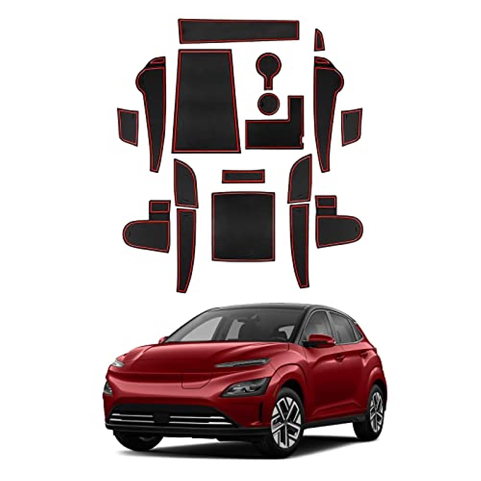 Pexorin For Hyunda-i Kona EV Electric 2020-2022 Auto Gummimatten, Autotürschlitzmatte Armlehne Getränkehalter Mittelkonsole Antirutschmatte Innenzubehör [Nicht, for 2023+] Anti-Rutsch-Matten-Set für d von Pexorin