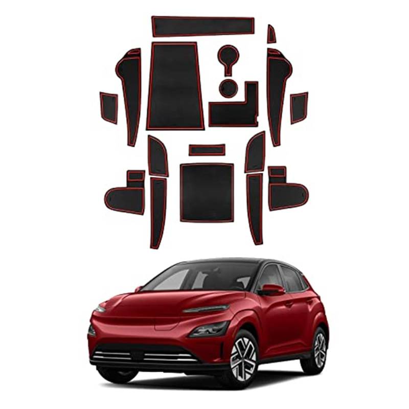 Pexorin For Hyunda-i Kona EV Electric 2020-2022 Auto Gummimatten, Autotürschlitzmatte Armlehne Getränkehalter Mittelkonsole Antirutschmatte Innenzubehör [Nicht, for 2023+] Anti-Rutsch-Matten-Set für d von Pexorin