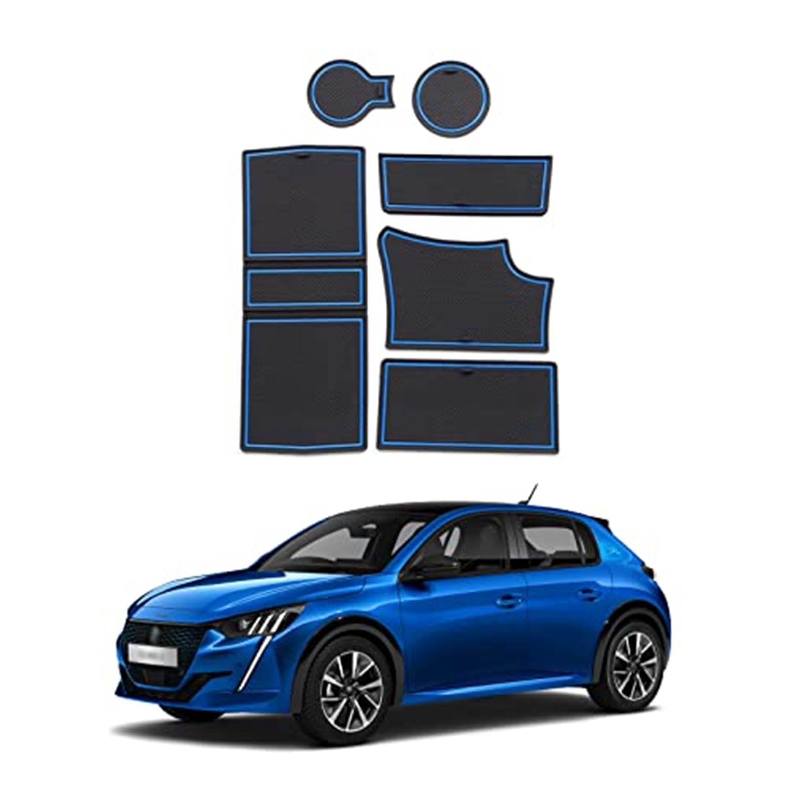 Pexorin For Peugeot, 208 e-208 Auto rutschfeste Gummimatten (für Rechtslenker), Autotürschlitzmatte, Getränkehaltermatte, Armlehne, Mittelkonsolen, Innendekoration, 6-tlg Anti-Rutsch-Matten-Set für da von Pexorin