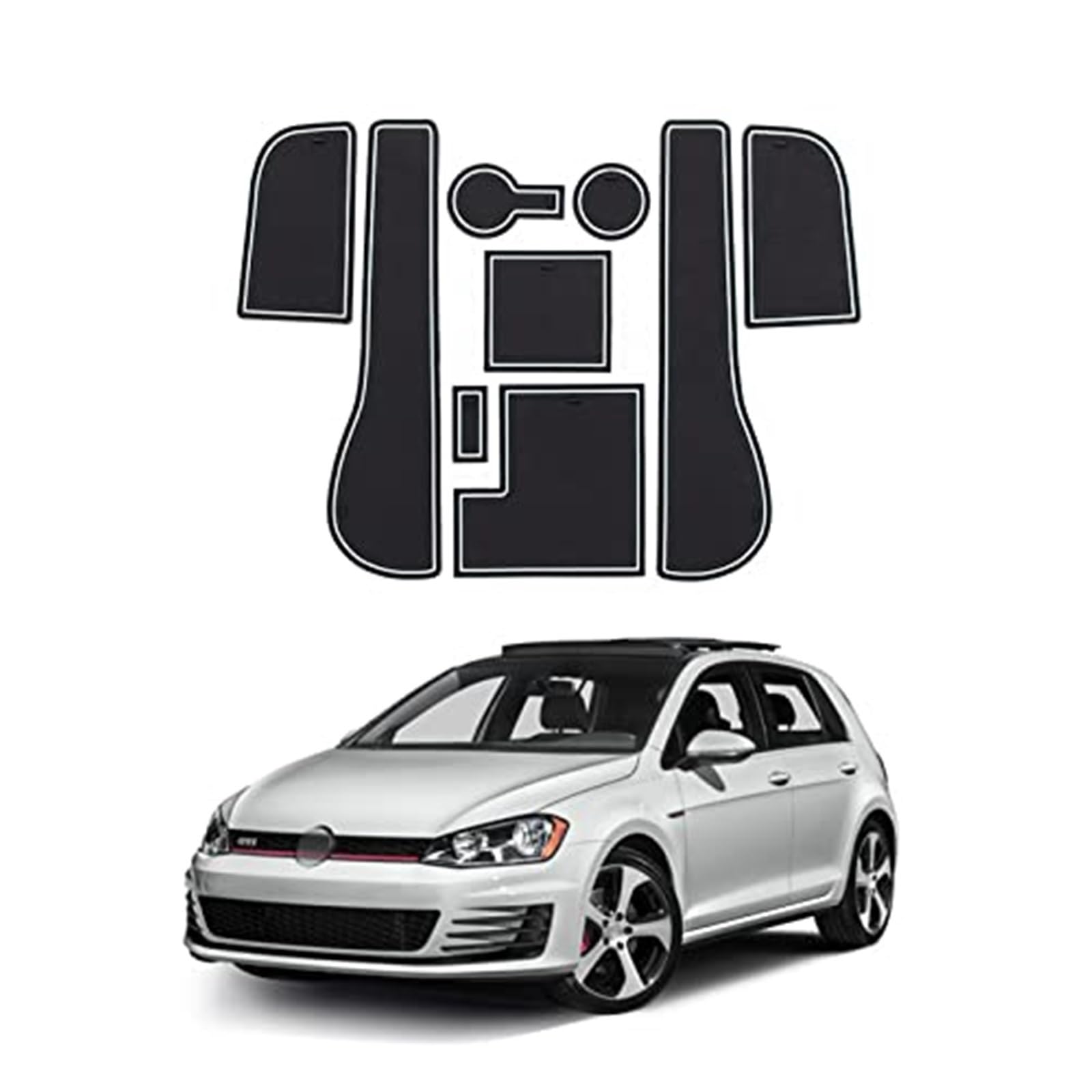 Pexorin rutschfeste Gummimatten, for VW, for Golf, 7 7.5 MK7 2016-2019 (Rechtslenker), Automatten Türschlitzmatte Auto Armlehne Getränkehaltermatte Mittelkonsole Gummimatte, for Golf, 7 Zubehör, 9 Stü von Pexorin