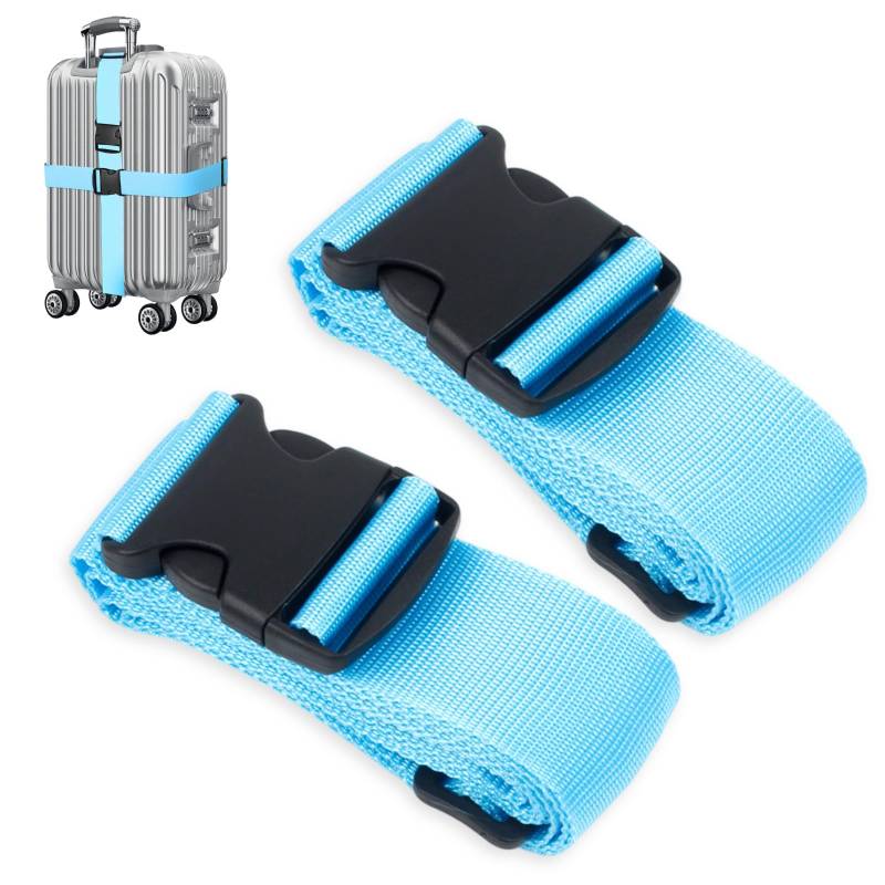 2 Stück Koffergurt, 5X 200cm Kofferbänder, Lang Koffer Gepäckgurte, rutschfest Einstellbare Kofferbänder, für Schnell erkennen Gepäck Reisetasche Koffer(Blau) von Peysaitr