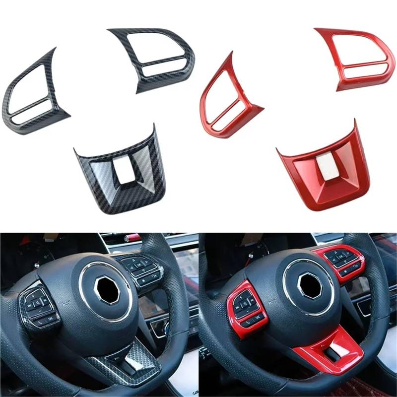 Pfdwmdoi Interieur Zubehör Für MG5 MG6 MG HS ZS Auto 3-teiliges Auto-Lenkrad-Innentastenabdeckung Kohlefaser-Aufkleber Innendekoration Car Interieurleisten(Red) von Pfdwmdoi