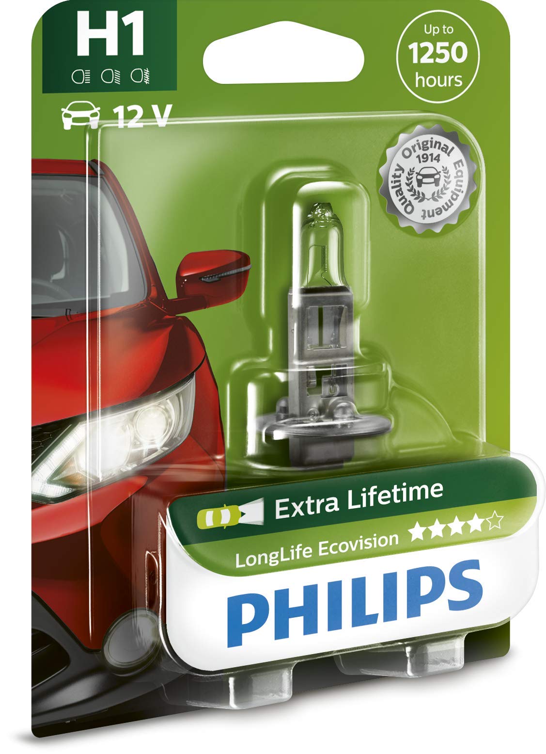 Philips 12258LLECOB1 LongLife EcoVision H1 Scheinwerferlampe 12258LLECOB1, 1er Blister von Philips automotive lighting