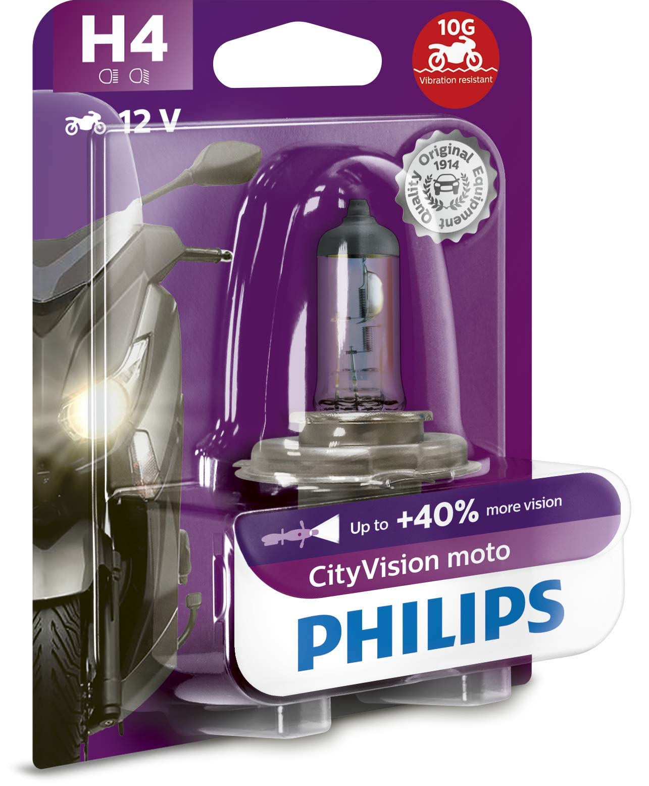 Philips 12342CTVBW City Vision Moto H4 Motorrad-Scheinwerferlampe, 1er Blister von Philips automotive lighting
