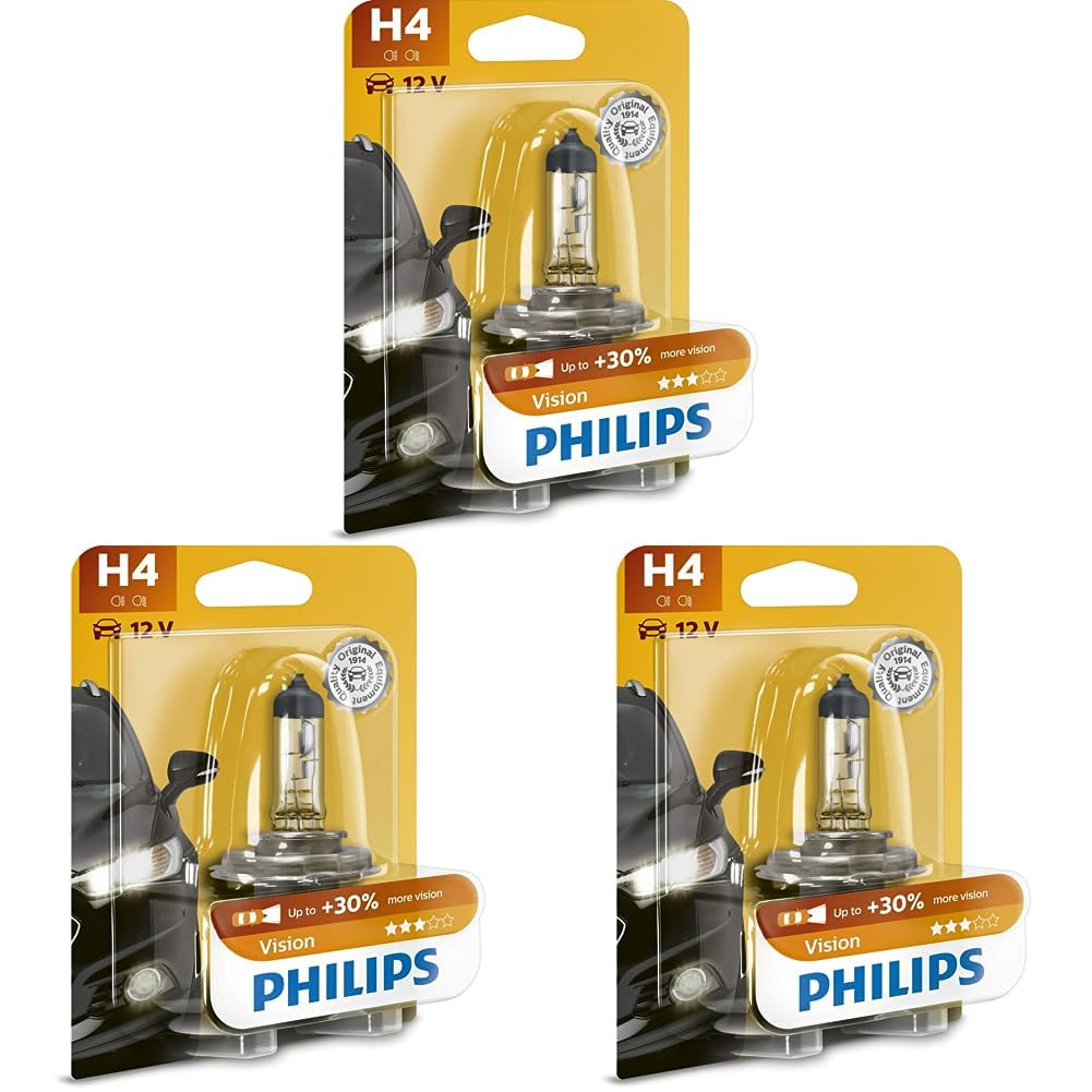 Philips 12342PRB1 Vision +30% H4 Scheinwerferlampe 12342PRB1, 1er Blister (Packung mit 3) von Philips automotive lighting