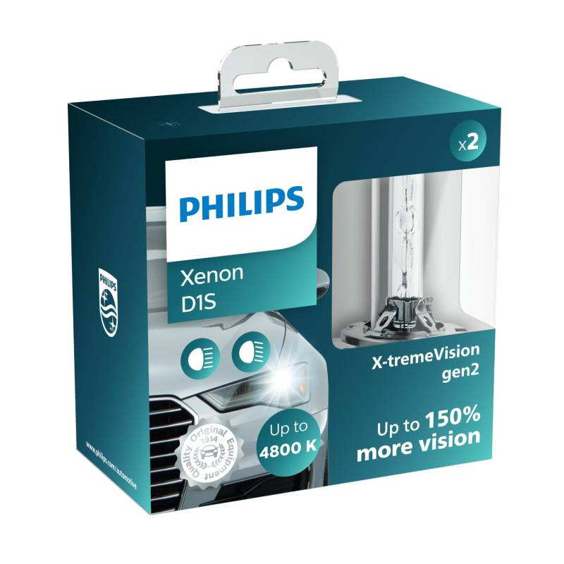 Philips D1S Xenon-Scheinwerferlampe X-tremeVision gen2, +150%, 4.800K, Doppelset von Philips