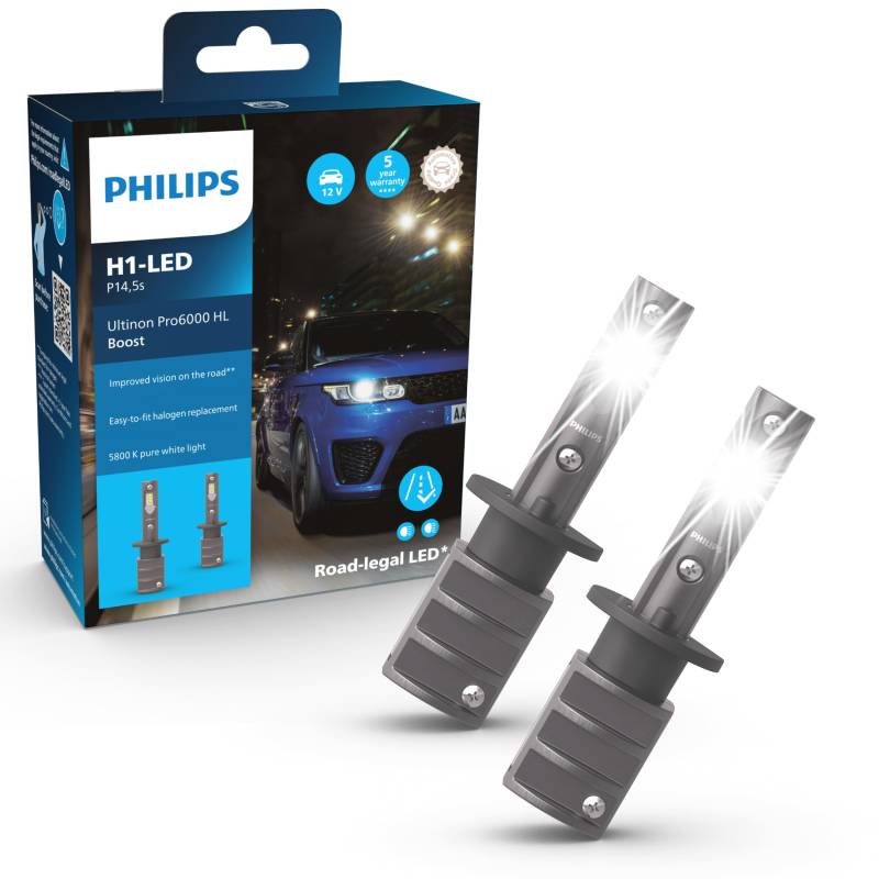 Philips Ultinon Pro6000 Boost H1-LED Scheinwerferlampe mit Straßenzulassung*, 5.800K, grau von Philips