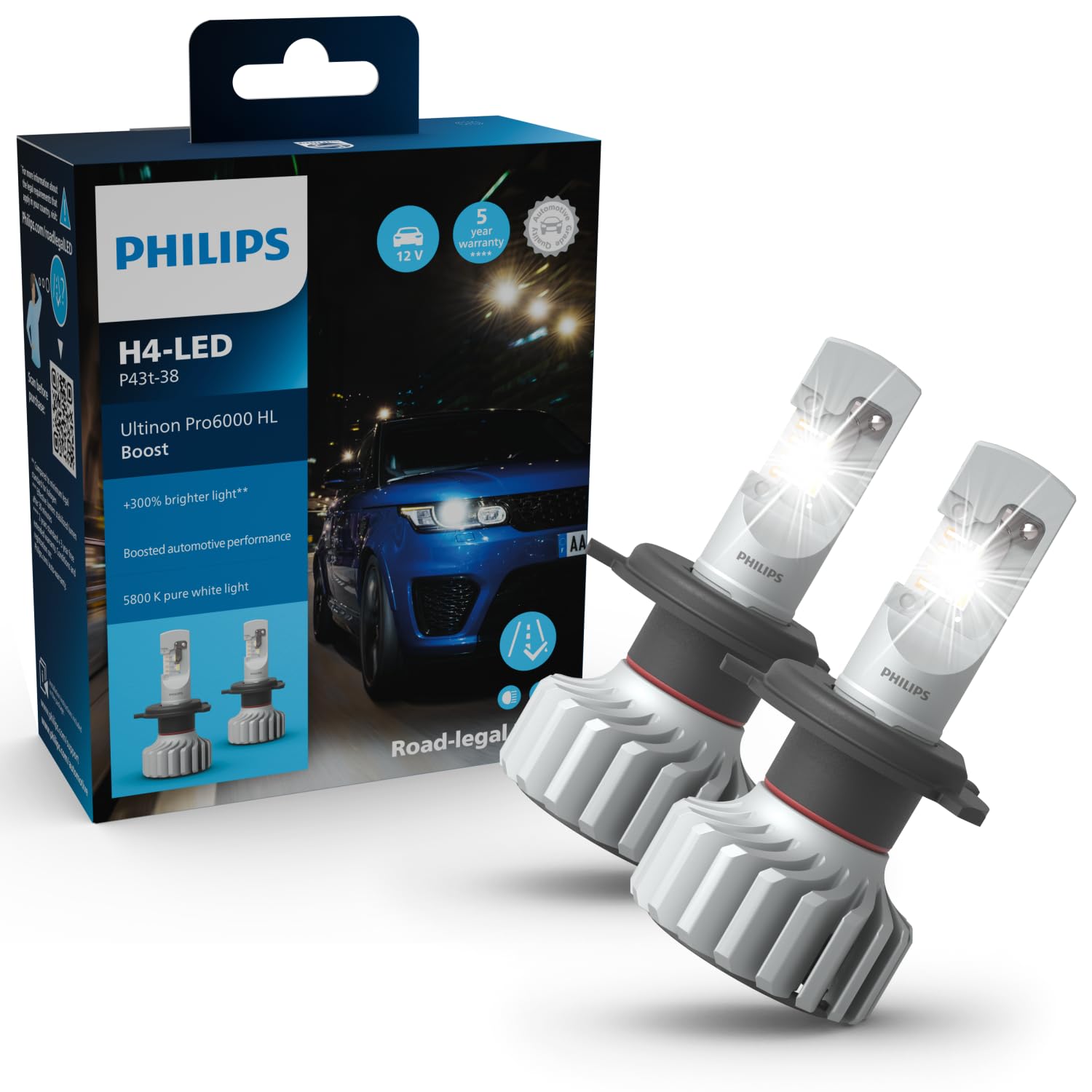 Philips Ultinon Pro6000 Boost H4-LED Scheinwerferlampe mit Straßenzulassung*, 300% helleres Licht** von Philips automotive lighting
