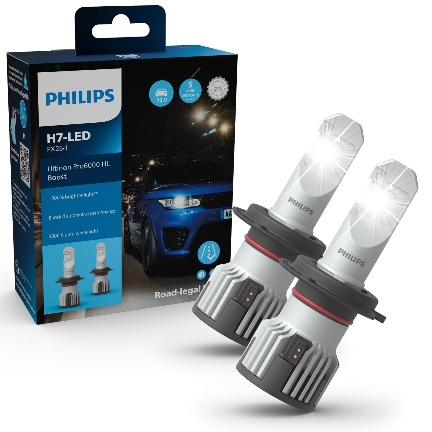 Philips Ultinon Pro6000 Boost H7-LED Scheinwerferlampe mit Straßenzulassung*, 300% helleres Licht** von Philips automotive lighting