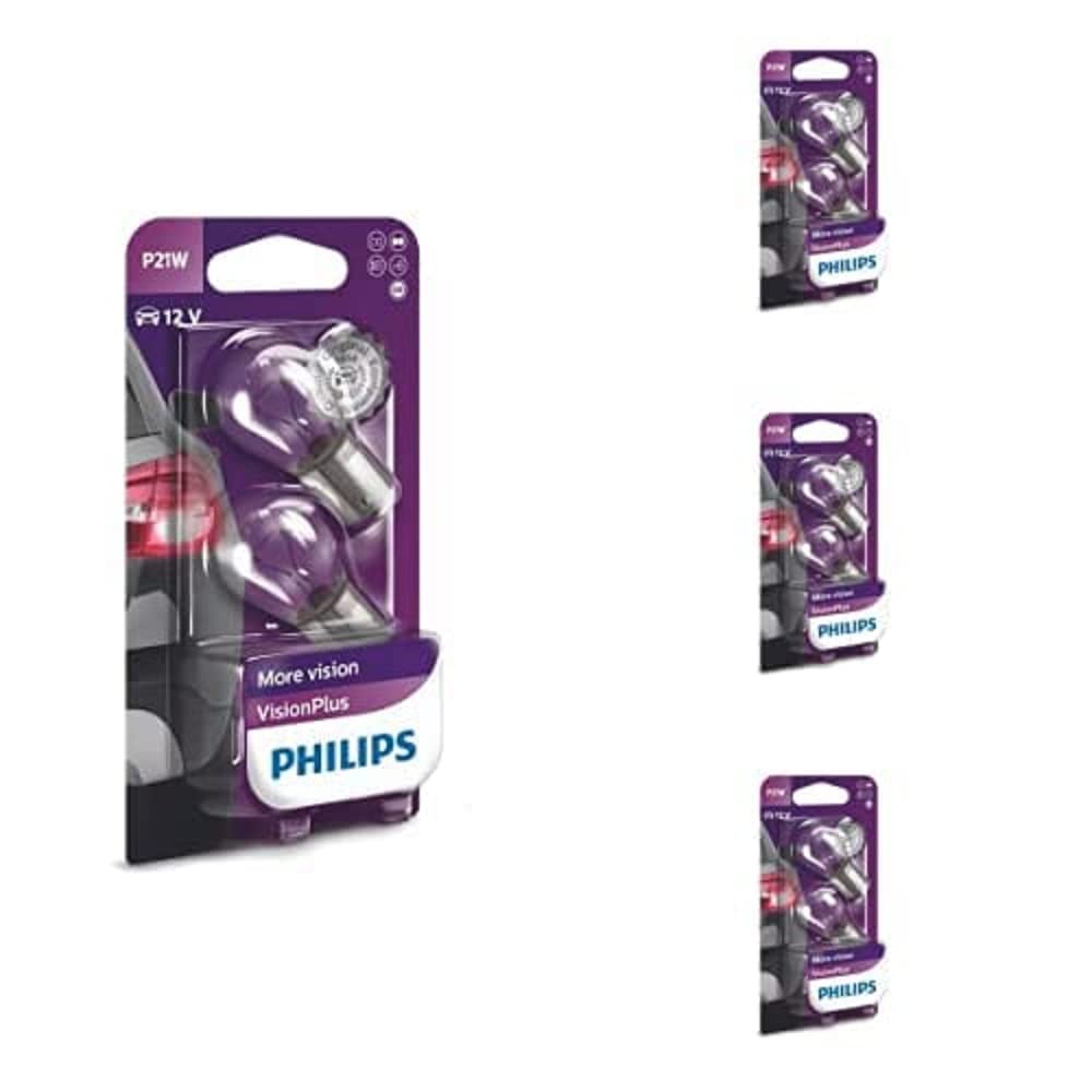 Philips 730526 12498VPB2 VisionPlus P21W Signallampe 12498VPB2, 2er Blister, 4er Packung von Philips