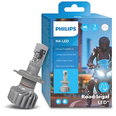 Philips H4 LED für Motorrad Ultinon Pro6000 5800K 12V 18W P43t Moto [Hersteller-Nr. 11342U6000X1] von Philips