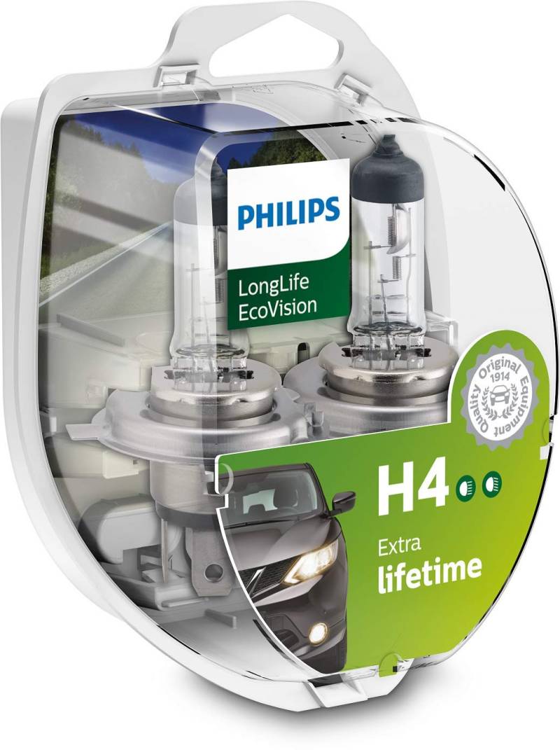 Philips automotive lighting H4 12V 6055W P43t LongLife EcoVision, Gelb, Twin Box von Philips