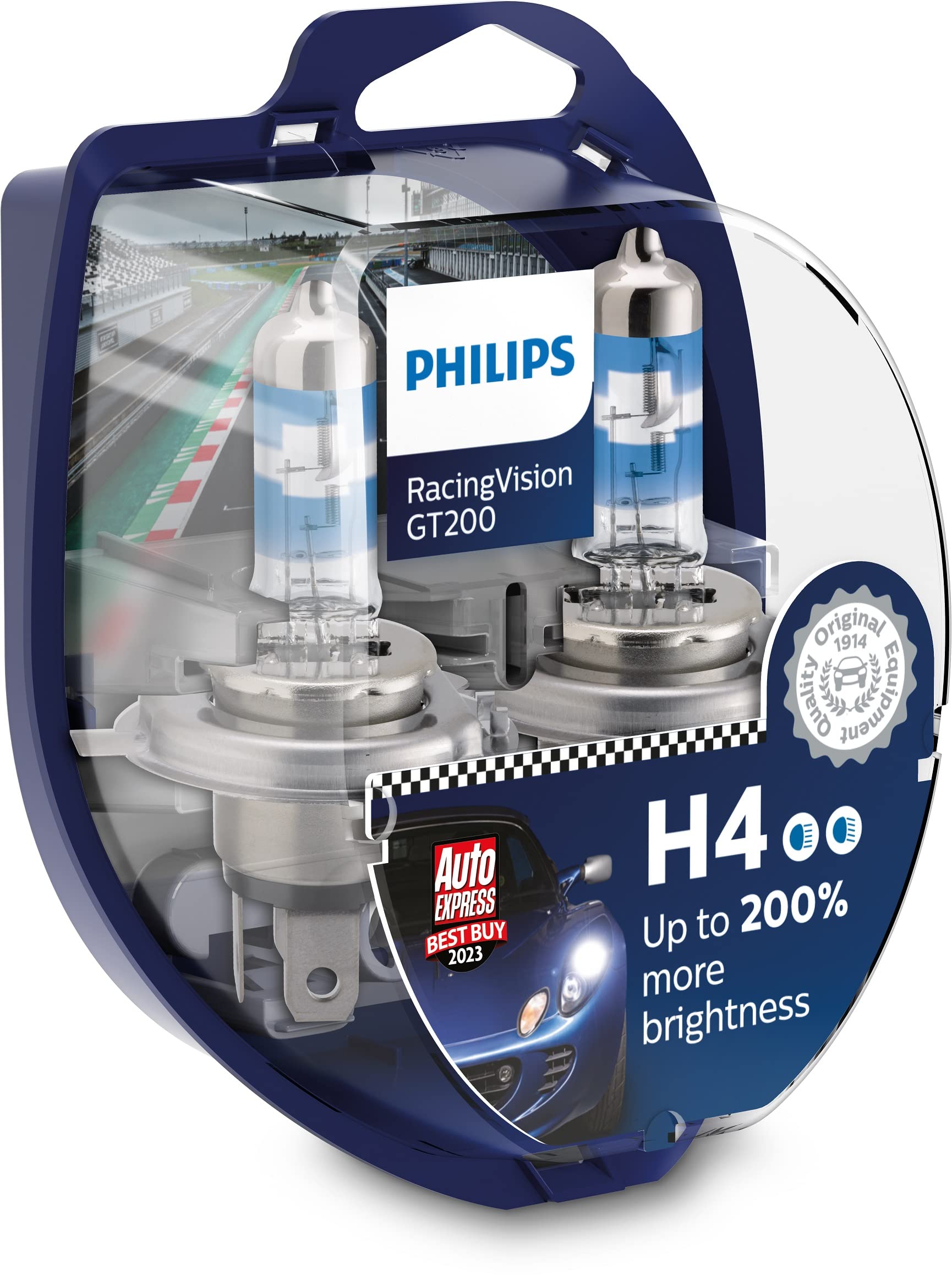 Philips RacingVision GT200 H4 Scheinwerferlampe +200%, Doppelset Philips RacingVision GT200 H4 Scheinwerferlampe +200%, Doppelset von Philips