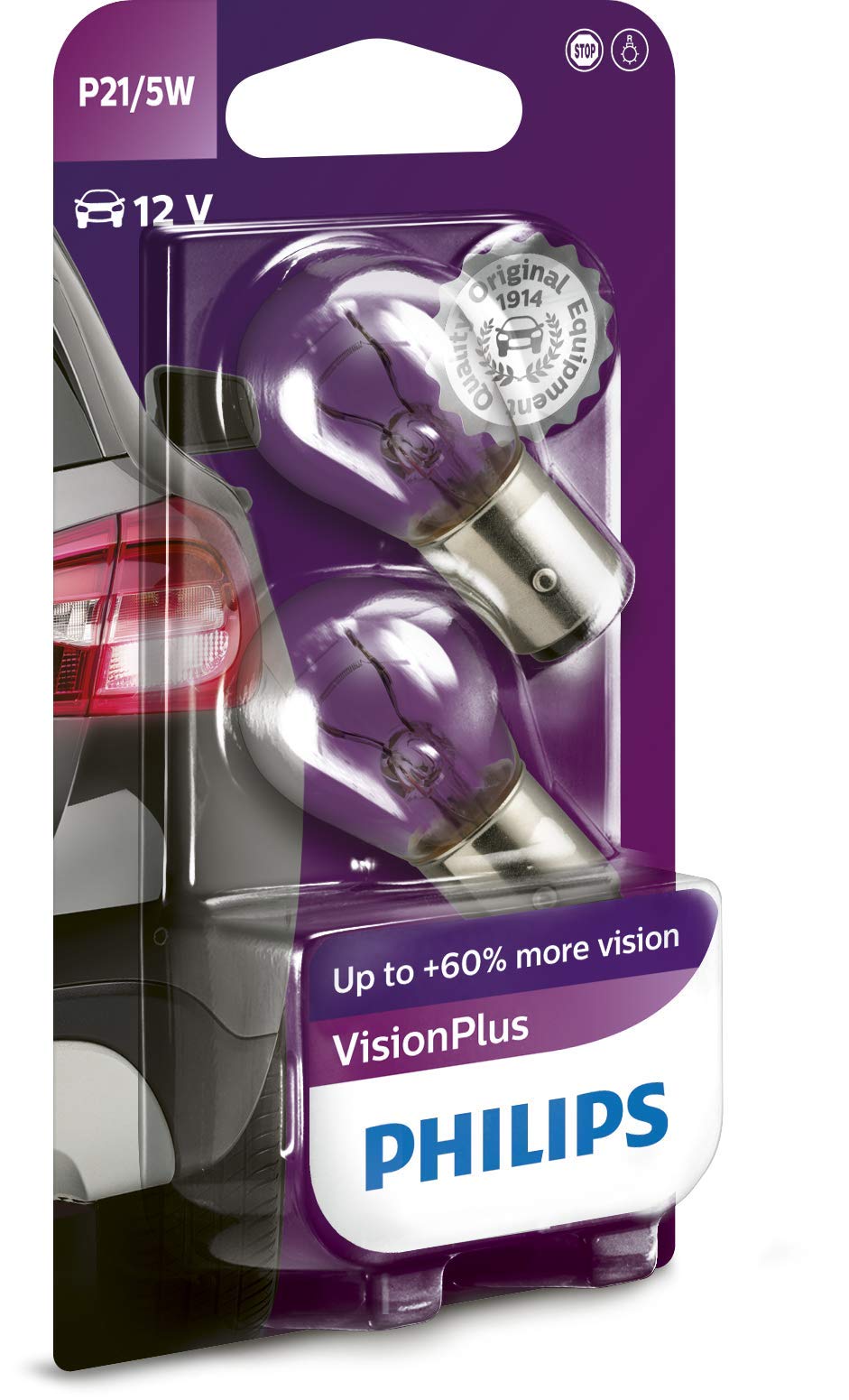Philips 12499VPB2 VisionPlus P21/5W Signallampe 12499VPB2, 2er Blister, Double Blister, 2 Stück (1er Pack) von Philips automotive lighting