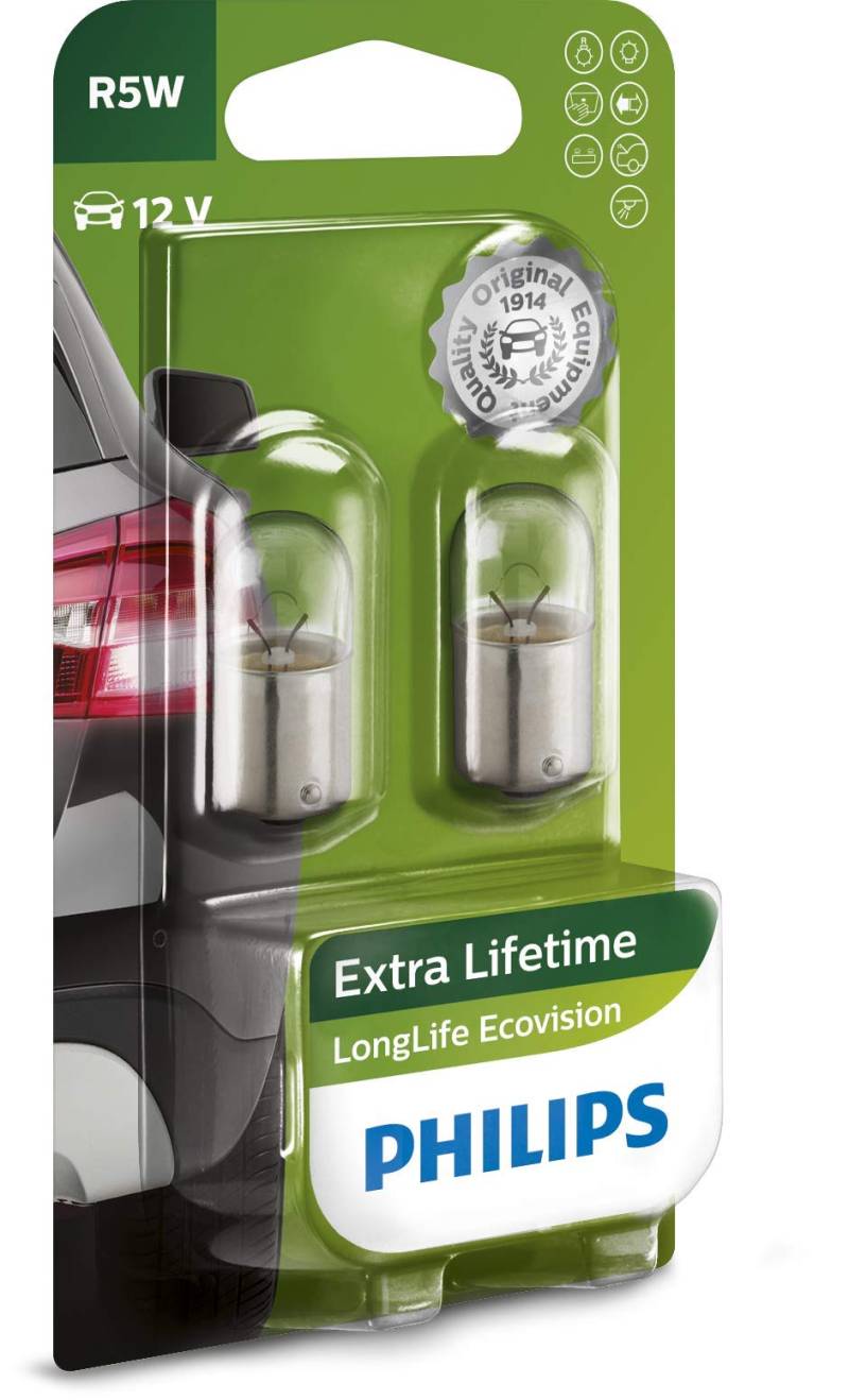 Philips 12821LLECOB2 LongLife EcoVision R5W Signallampe 12821LLECOB2, 2er Blister von Philips automotive lighting