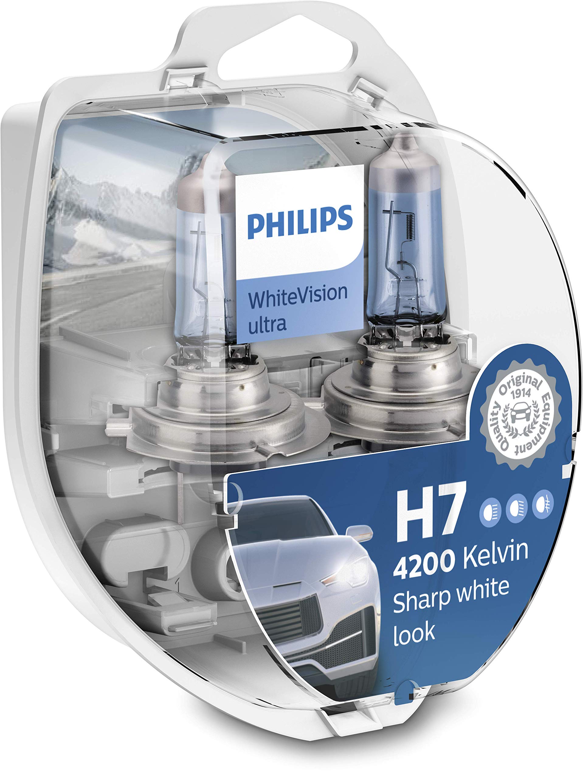 Philips Halogen, WhiteVision ultra H7 Scheinwerferlampe, 4.200K, Doppelset, Weiß von Philips automotive lighting