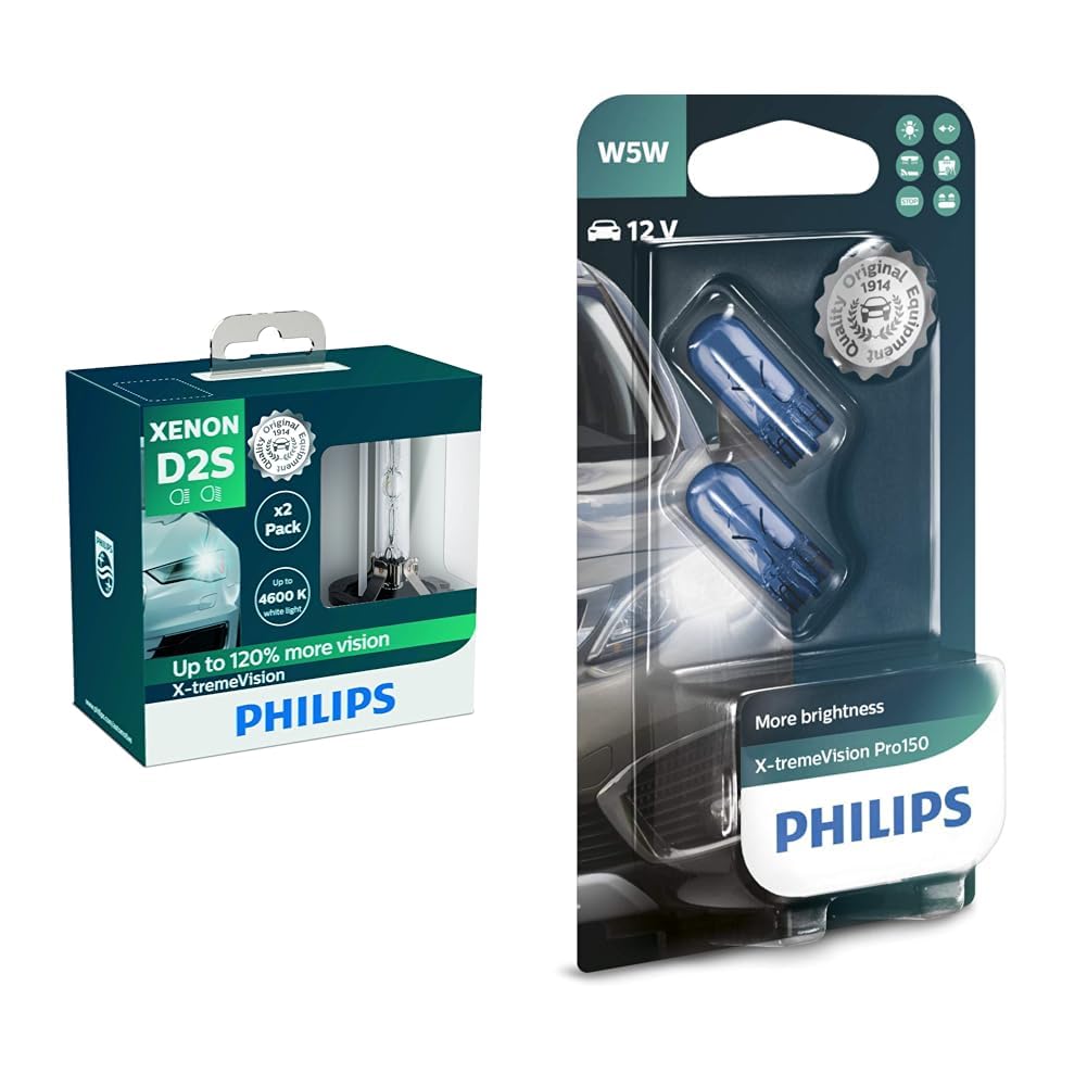 Philips 85122XVS2 Xenon-Scheinwerferlampe X-tremeVision D2S, Doppelset & automotive lighting X-tremeVision Pro150 W5W Signallampe, Doppelblister, 563230, Double blister von Philips