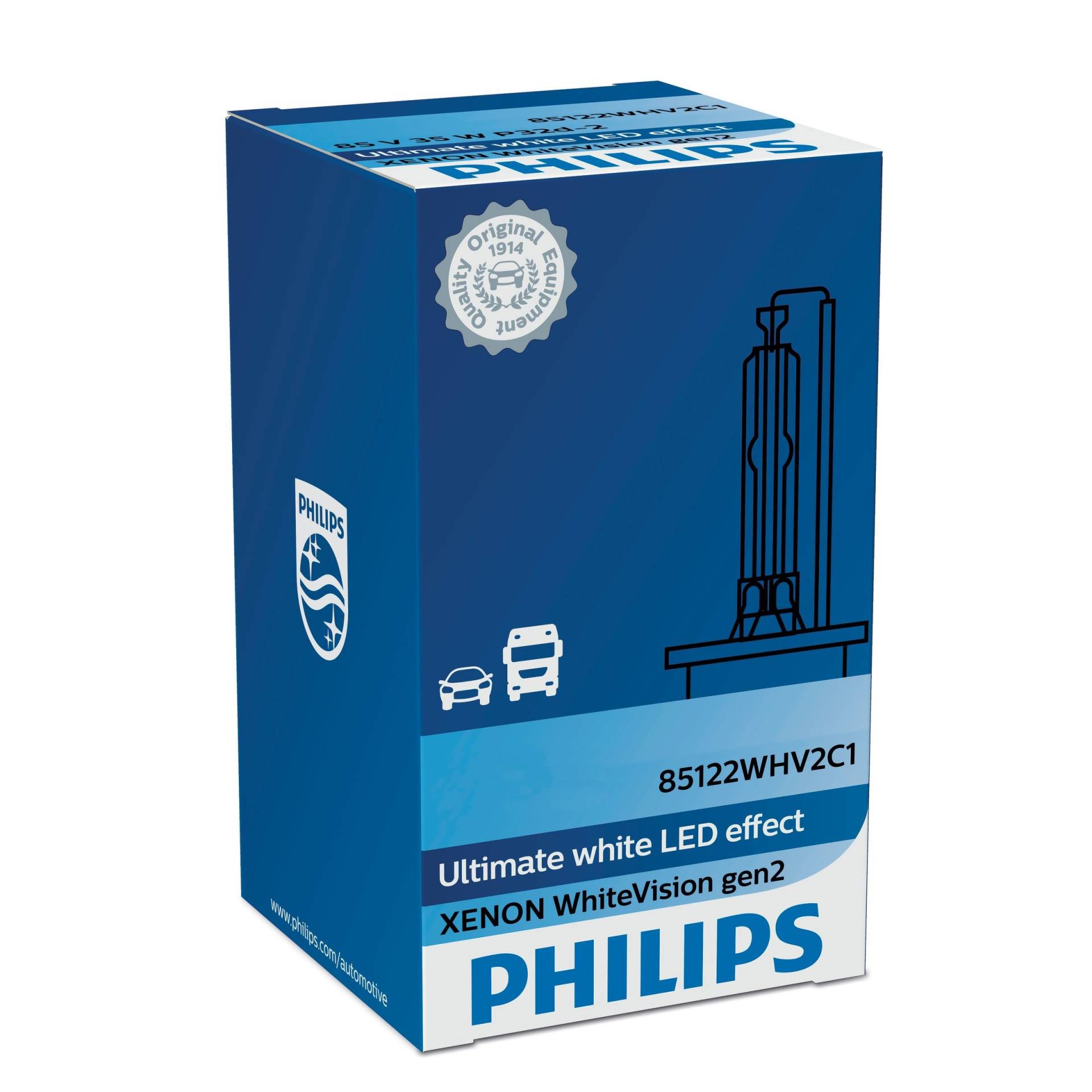 Philips D2R, LED-Effekt, GleichmäÃŸiges weiÃŸes Licht, Bis zu 120% mehr Sicht 85126WHV2C1 von Philips